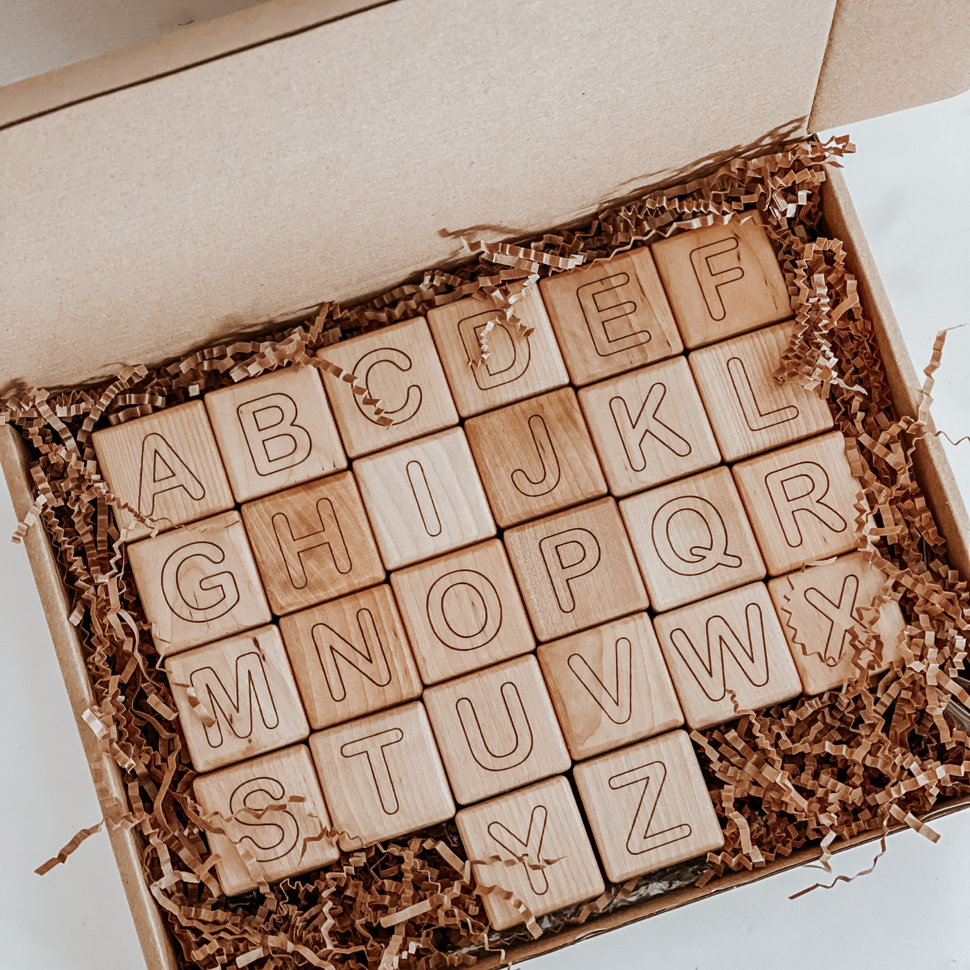 Engraved alphabet wooden block set