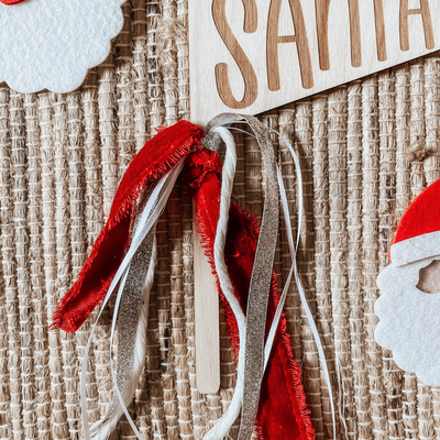 Wooden Christmas Dear Santa Pennant with Red, White and Silver ribbon