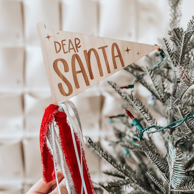 Wooden Christmas Dear Santa Pennant with Red, White and Silver ribbon