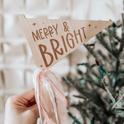 Wooden Christmas Merry and Bright pennant