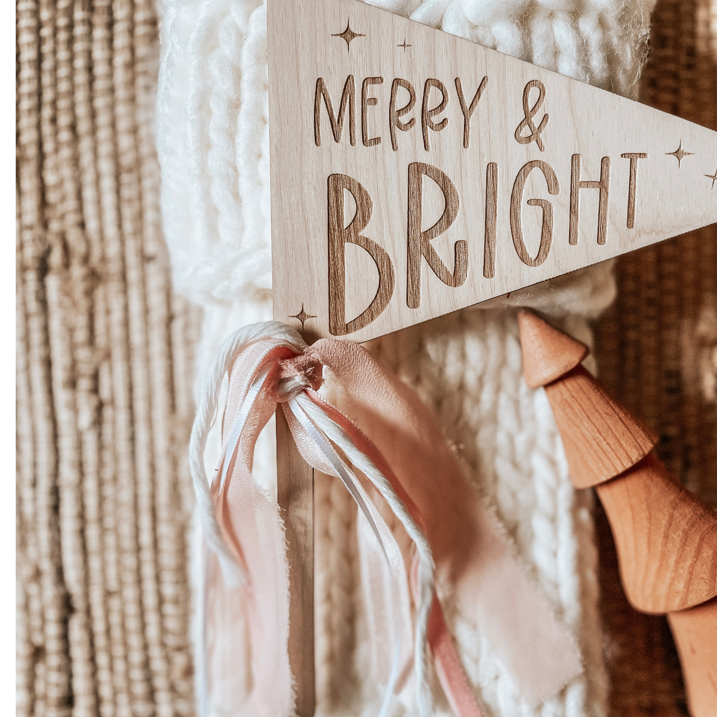 Wooden Christmas Pennant Decor with festive ribbon