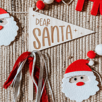 Wooden Christmas Dear Santa Pennant with Red, White and Silver ribbon