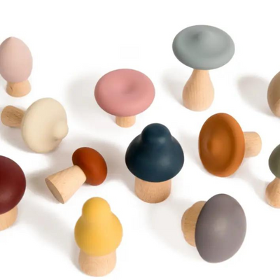 Silicone and Wooden Montessori Toy Mushrooms
