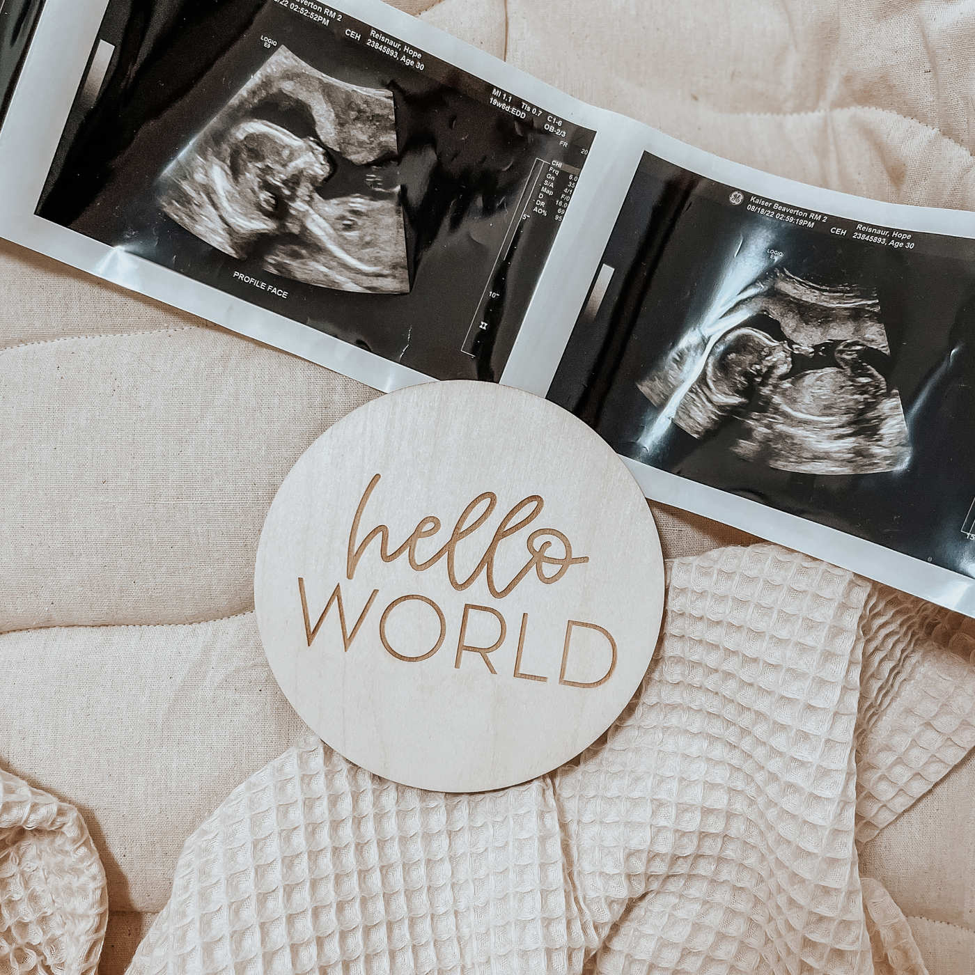 Wooden hello world newborn plaque