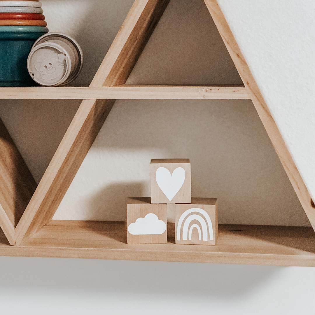 3 wooden block sets includes heart, cloud and rainbow