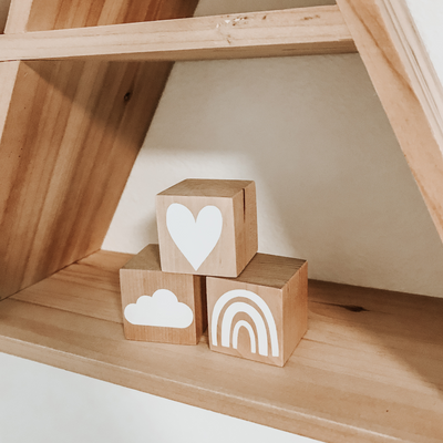 3 wooden block set decor,  includes heart, cloud and rainbow