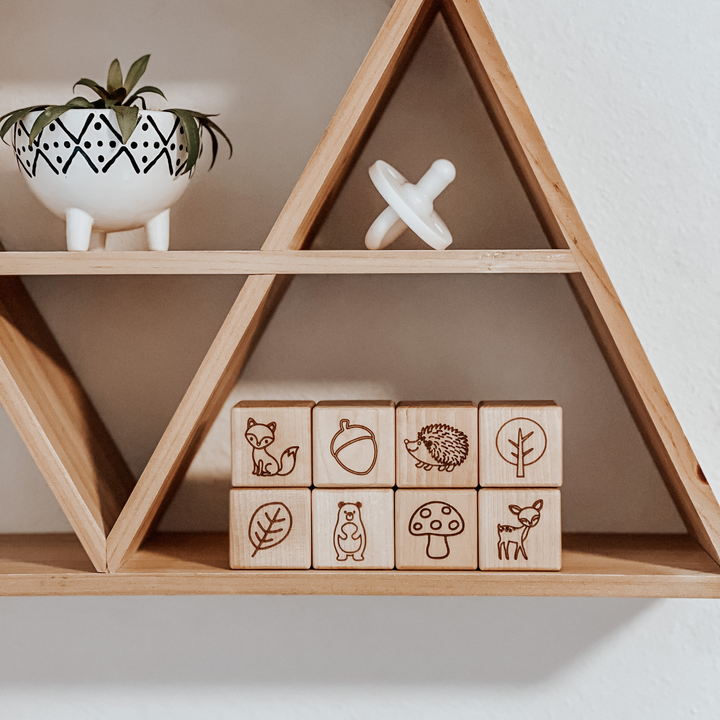 Woodland nursery decor and toddler building blocks