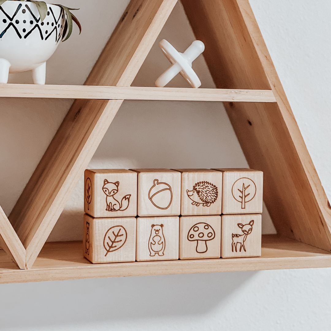 Woodland nursery decor and toddler building blocks