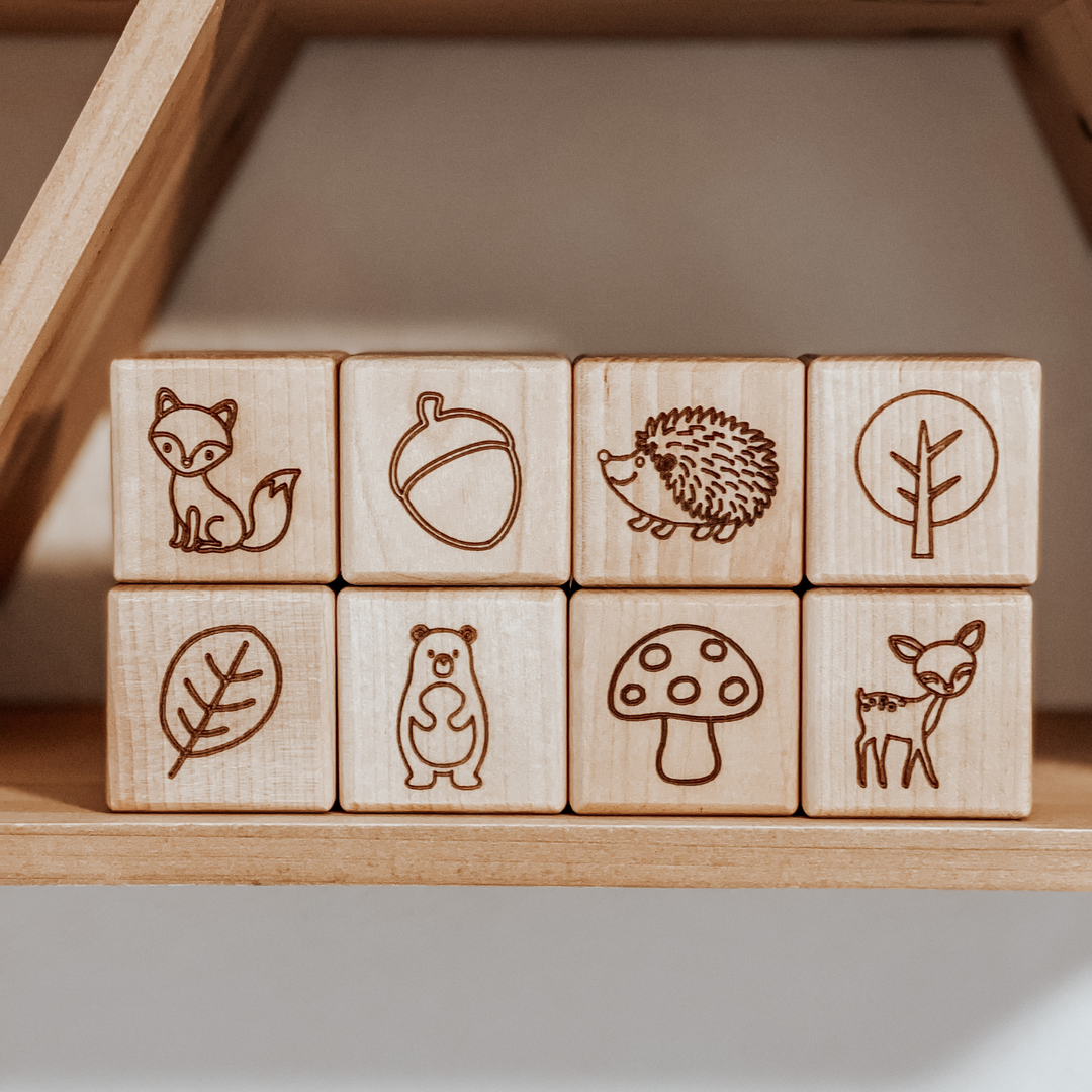 Woodland nursery decor and toddler building blocks