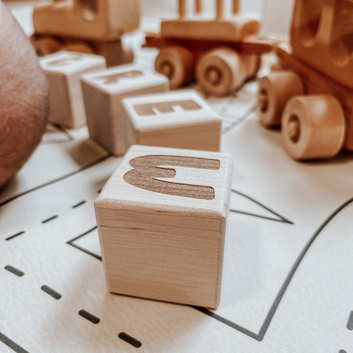 Engraved wooden blocks made safe for baby's and kids, corners and edges sanded smooth