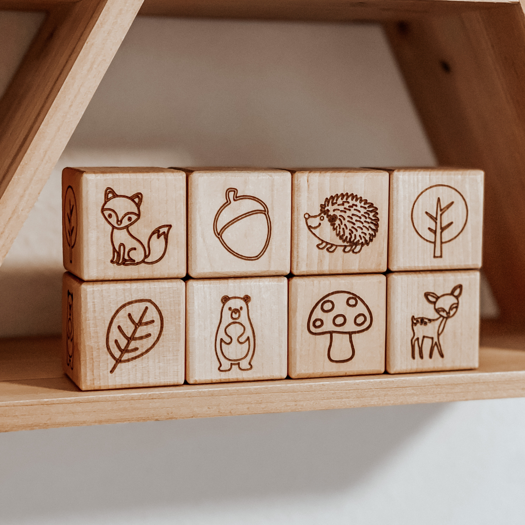 Woodland nursery decor and toddler building blocks